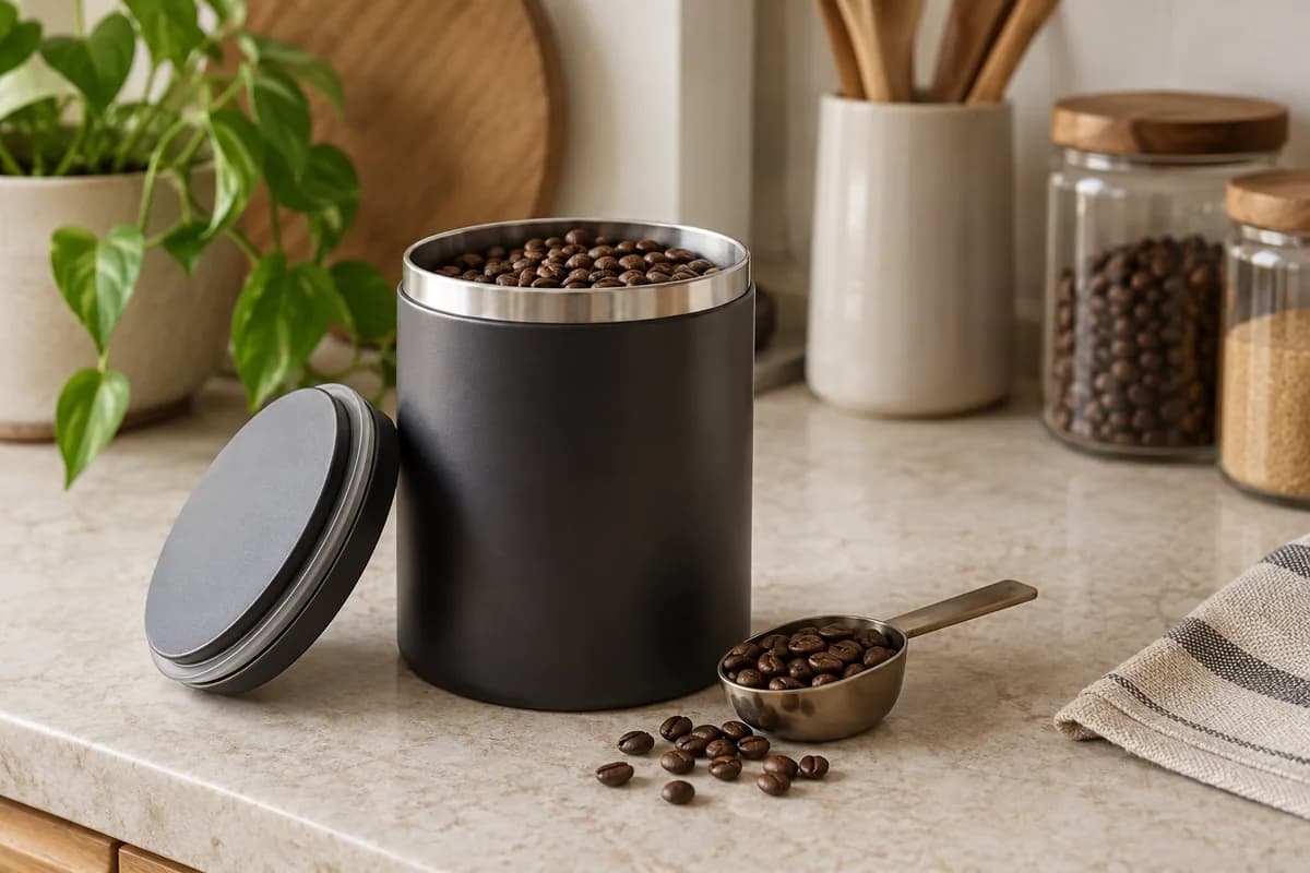 Recipiente hermético para conservar café en una zona seca de la cocina