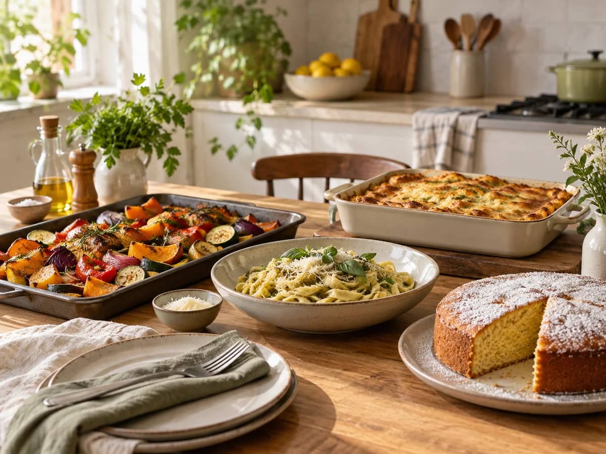 Mesa con preparaciones variadas que representan el archivo de recetas de MODOCOCINA